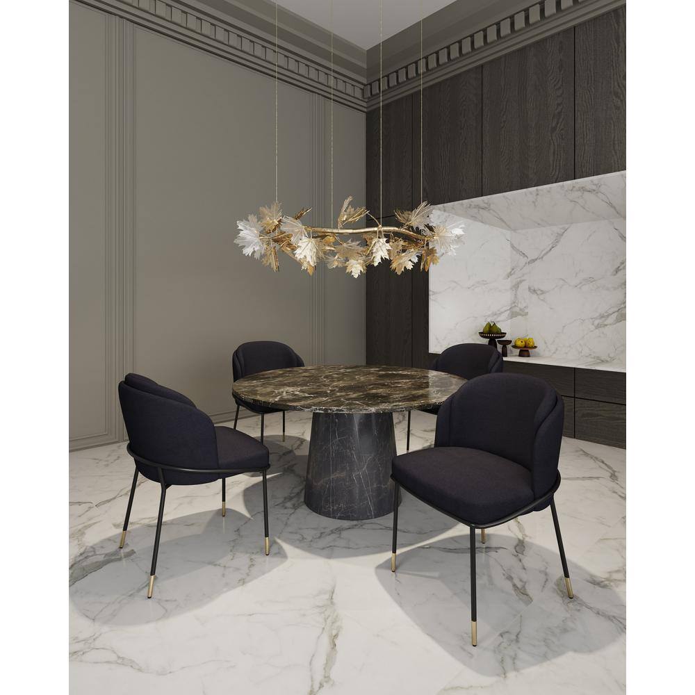 High Back Black Linen Upholstered Metal Side Chair