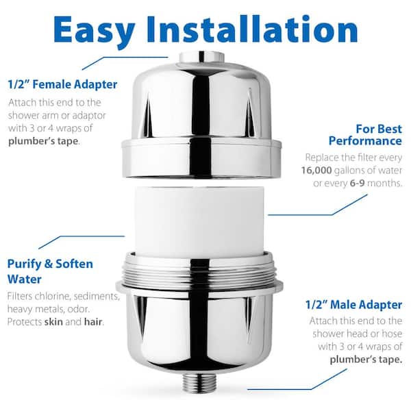 iSpring Sf3s 15-Stage High Output Universal Shower Filter Water Filtration System with Replaceable Cartridge in Chrome