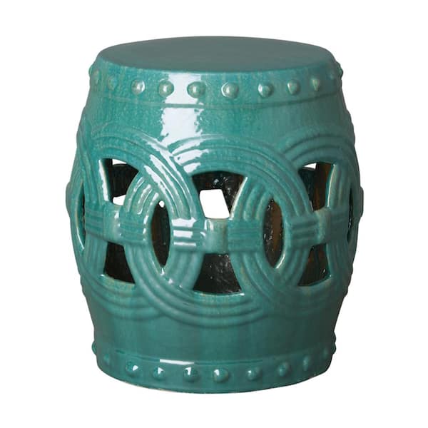 Emissary Eternity 19 in. H Teal Round Ceramic Garden Stool