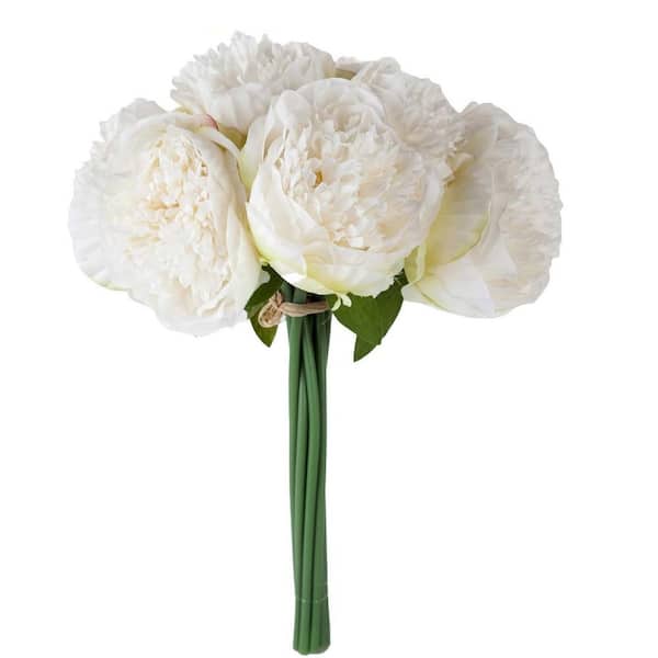 Unbranded 11.8 in. White Indoor Artificial Peony Flower