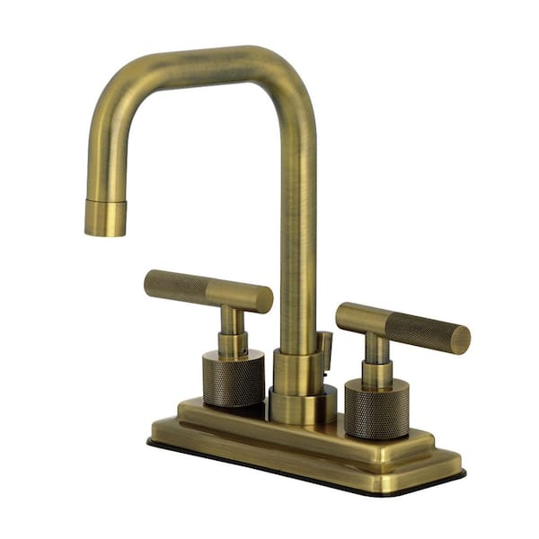 Convergent Deck Mounted 2-Handle 4 in. Centerset Bathroom Sink Faucet with Pop-Up Drain in Antique Brass