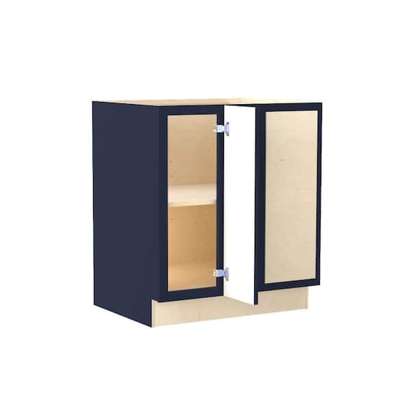 Home Decorators Collection Franklin 30 in. W x 24 in. D x 34.5 in. H Assembled Plywood Base Blind Corner Kitchen Cabinet in Vessel Blue Soft Close