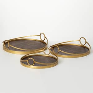 11.75 in. 13.75 in. and 15.75 in. Round Gold Metal Tray Trio Multicolored