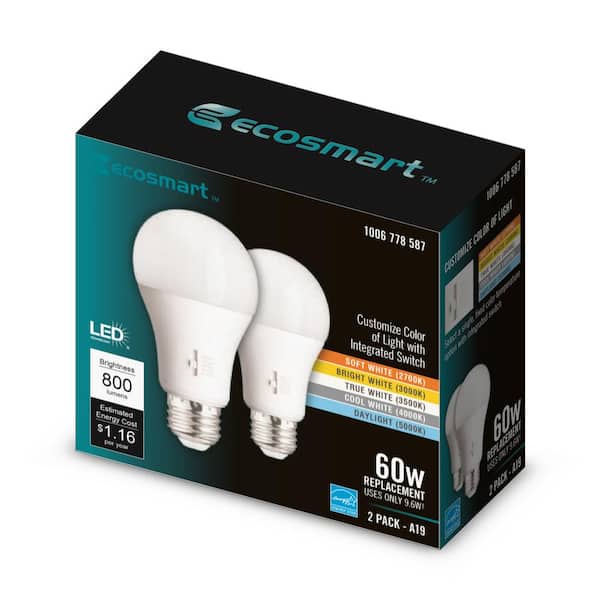 EcoSmart 60-Watt Equivalent A19 CEC Bluetooth Speaker E26 Medium Base LED  Light Bulb with Selectable Color Temperature (1-Pack) BTOM605CCTCAESM - The