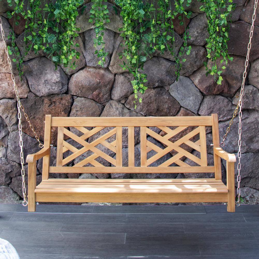 Isla Natural Teak Wood Chippendale Porch Swing