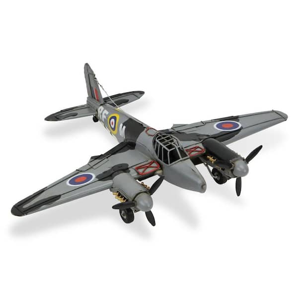HomeRoots Metal Black and Gray Hand Painted Model Airplane Decorative Sculpture