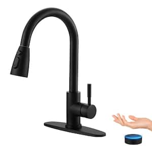 Touchless Single handle Kitchen Pull-Down Sprayer Kitchen Faucet with Mobile Motion Sensor in Matte Black