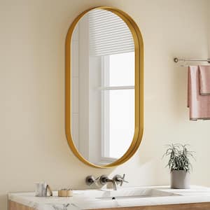 20 in. W x 36 in. H Oval Modern Gold Aluminum Alloy Deep Framed Wall Mirror