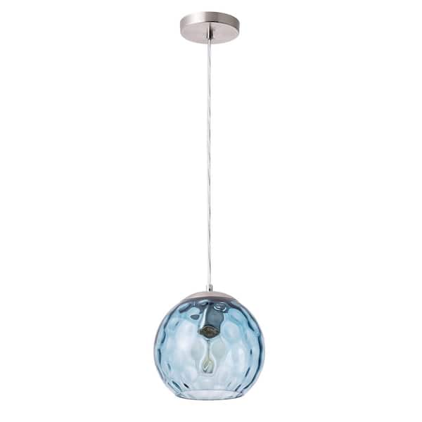 40-Watt 1-Light Contemporary Shaded Nickel Pendant Light with Hammered Glass Shade