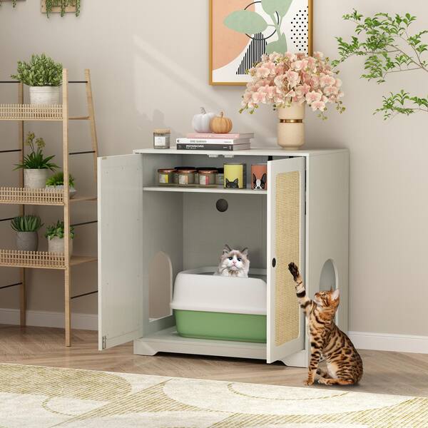 Cat Litter Box Storage hot Enclosure Furniture Cabinet Table with Shutter Doors