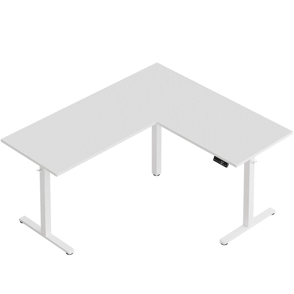White Carbon Fiber L-Shaped Adjustable Standing Desk with USB Port