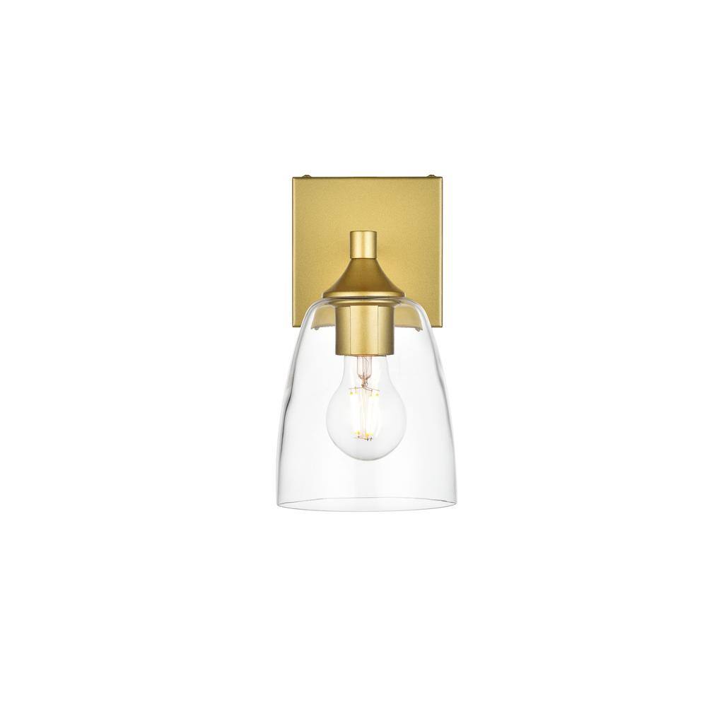 Simply Living 5 in. 1Light Modern Brass Vanity Light with Clear Bell