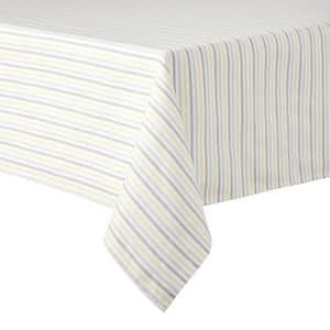 Daisy Stripe 84 in. W x 60 in. L Grey/Yellow Cotton Blend tablecloth