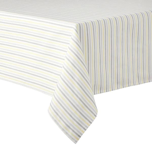 MARTHA STEWART Daisy Stripe 84 in. W x 60 in. L Grey/Yellow Cotton Blend tablecloth