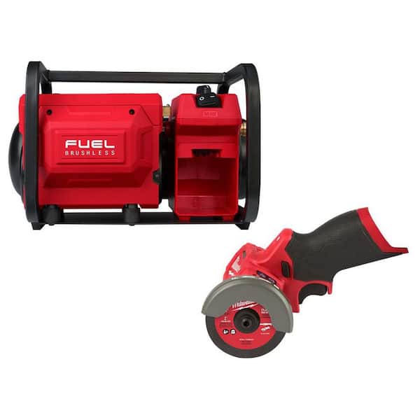 Milwaukee M18 FUEL Brushless Cordless 2 Gal. Electric Compact Quiet Air Compressor w/M12 FUEL Brushless Cordless 3 in. Cut Off Saw