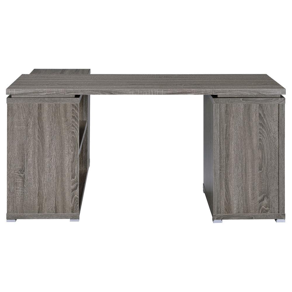 Weathered Grey Wood Corner Executive Desk with Drawer and Filing Cabinet