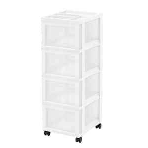 14.25 in. L x 12.05 in. W x 22.25 in. H Medium 4-Drawer Cart with Organizer Top in White and Pearl