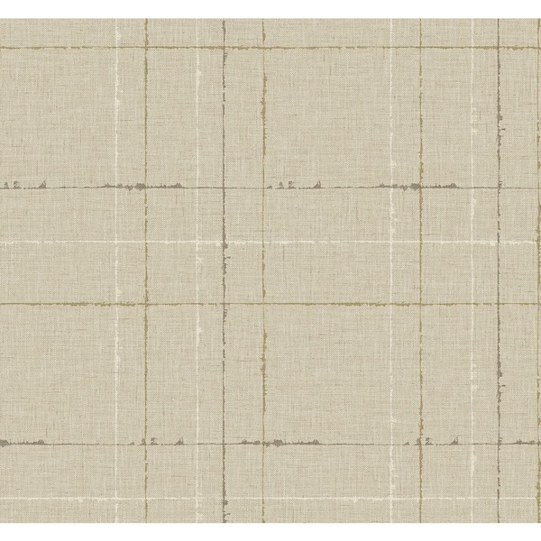Seabrook Designs 60.75 sq. ft. Beige Gorton Plaid Embossed Vinyl Unpasted Wallpaper Roll