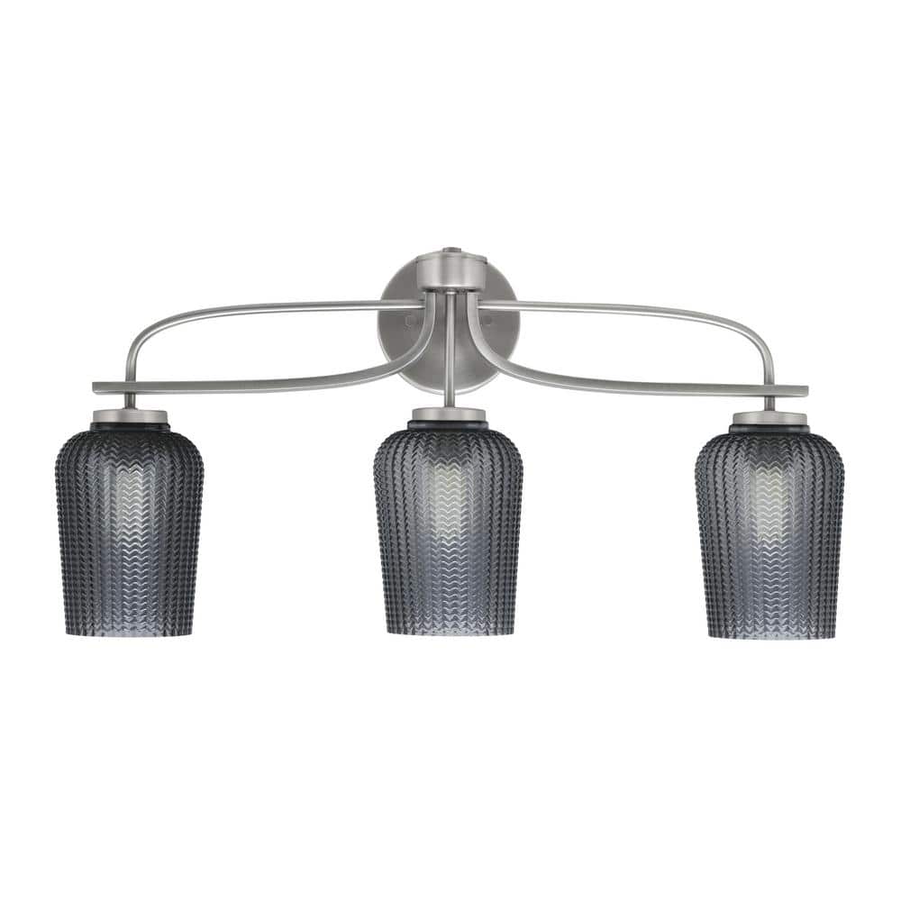 Olympia 26.25 in. 3-Light Graphite Vanity Light Smoke Textured Glass Shade