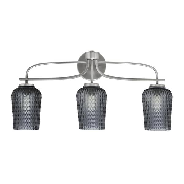 Unbranded Olympia 26.25 in. 3-Light Graphite Vanity Light Smoke Textured Glass Shade