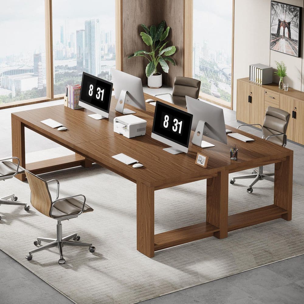 Halsey 86.6 in. 2PCS Extra Long Double Rectangular Wood Brown Finished Computer Desk Writing 2-Person Table Set of 2 price history on PriceWatchPro