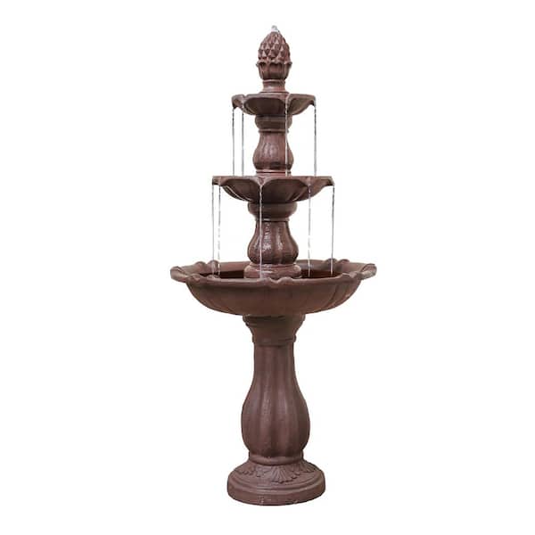 Xbrand 3-Tier Water Fountain w/Pump & Pineapple Top, 51 in. Tall, Brown, Large Outdoor Freestanding Waterfall Decor for Porch