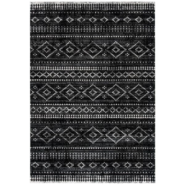 SAFAVIEH Montage Gray/Black 9 ft. x 12 ft. Distressed Aztec Indoor/Outdoor Patio  Area Rug