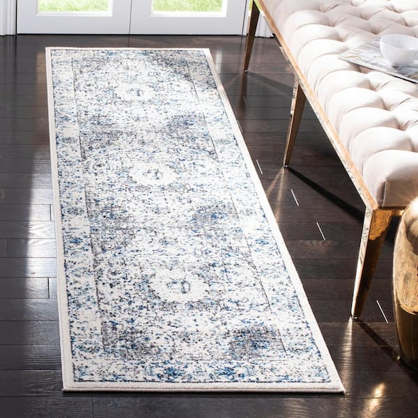 Evok 2 ft. x 13 ft.  Gray/Ivory Distressed Border Medallion Runner Rug