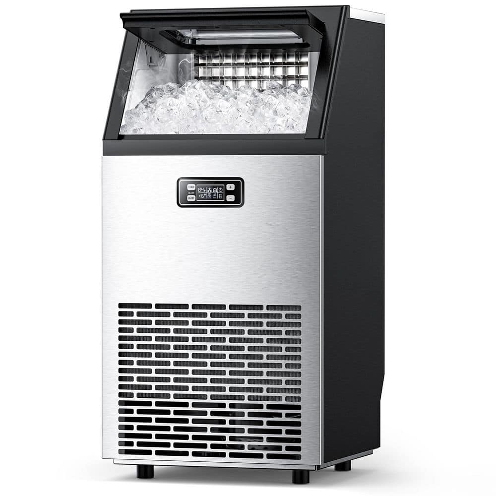 15.28 in. 100 lbs. /24H Commercial Freestanding/Built-in Ice Maker with 33 lb. Storage Bin in Silver, Stainless Steel