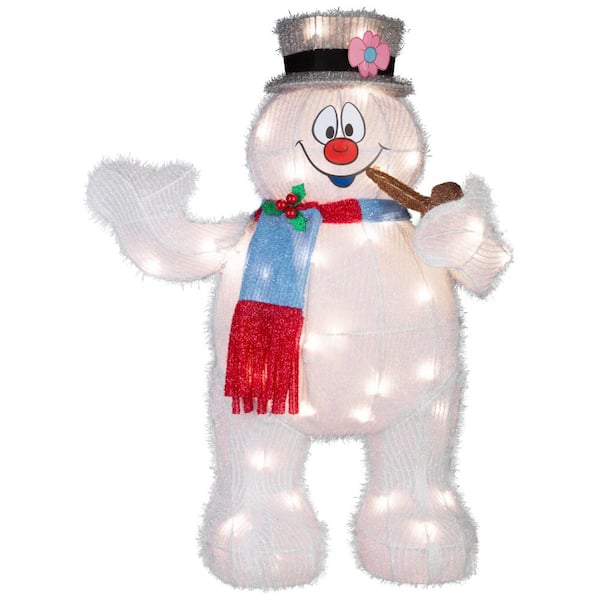 28 in. H x 11.88 in. W Holiday Tinsel Frosty with Pipe Outdoor Christmas Decoration