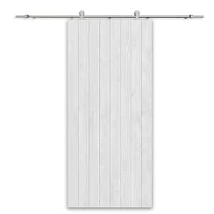 38 in. x 80 in. White Stained Solid Wood Modern Interior Sliding Barn Door with Hardware Kit