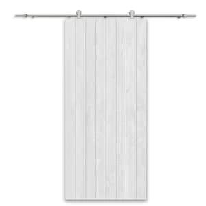 30 in. x 96 in. White Stained Pine Wood Modern Interior Sliding Barn Door with Hardware Kit