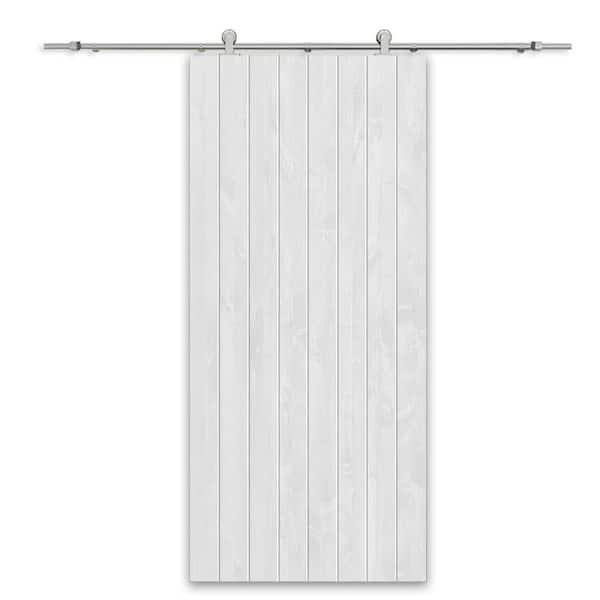 CALHOME 32 in. x 96 in. White Stained Pine Wood Modern Interior Sliding Barn Door with Hardware Kit