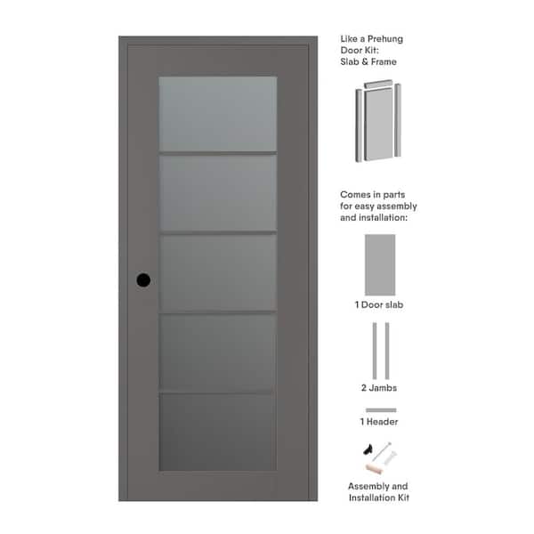 Belldinni Vona 5-Lite DIY-Friendly 24 in. x 96 in. Right-Handed Frosted Glass Gray Matte Composite Single Prehung Interior Door