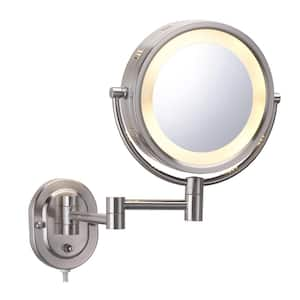 8 in. x 8 in. Round Lighted Direct Wired Wall Mounted 5X Magnification Makeup Mirror in Nickel