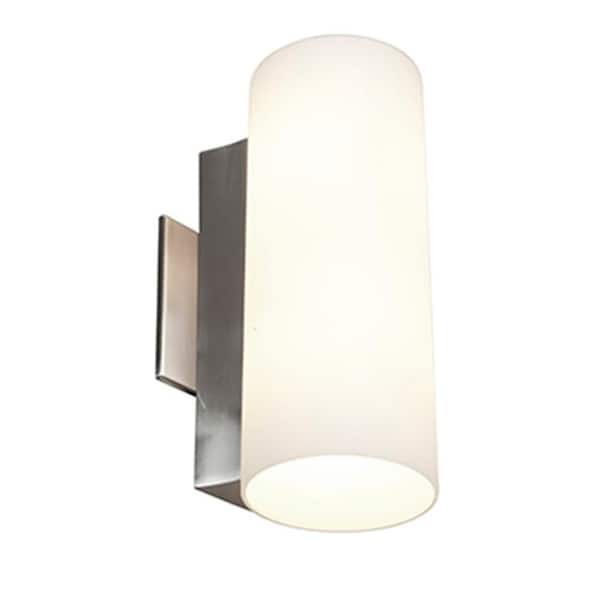 Access Lighting Tabo 2 Light Brushed Steel Vanity Light with Opal Glass Shade