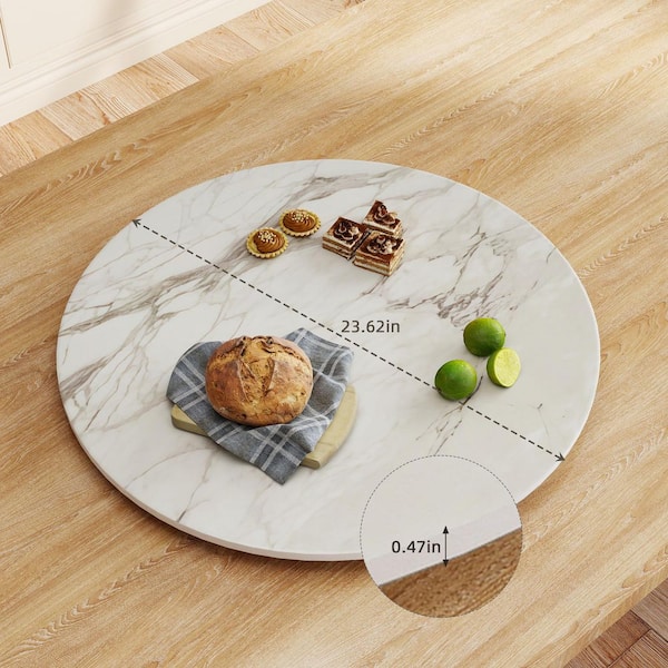 23.6 in. W Round Sintered Stone Lazy Susan Turntable for Dining Table Top in White