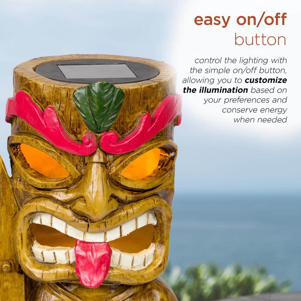 Solar Tiki Statue with Welcome Surfboard and LED Lights