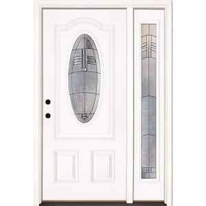 50.5 in.x81.625 in. Rochester Patina 3/4 Oval Lt Unfinished Smooth Right-Hand Fiberglass Prehung Front Door w/Sidelite