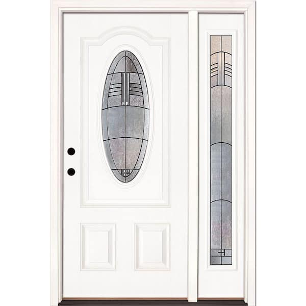 Feather River Doors 50.5 in.x81.625 in. Rochester Patina 3/4 Oval Lt Unfinished Smooth Right-Hand Fiberglass Prehung Front Door w/Sidelite