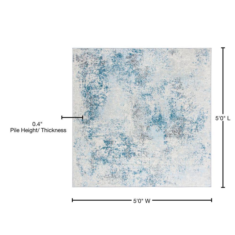 Boho-Chic Blue Square Easy-Care Synthetic Area Rug