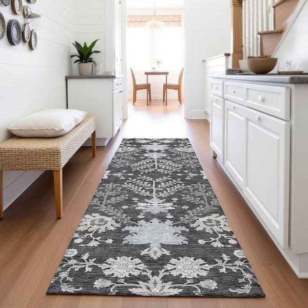 Mayfield Premium Machine Washable Abstract AMF1156 Charcoal 2 ft. 3 in. x 7 ft. 6 in. Runner Rug
