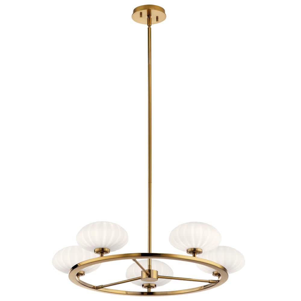 Fox Gold Mid-Century Modern 6-Light Chandelier with Satin Etched Glass