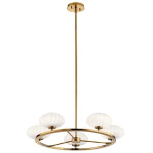 Pim 28 in. 5-Light Fox Gold Mid-Century Modern Shaded Circle Chandelier for Dining Room