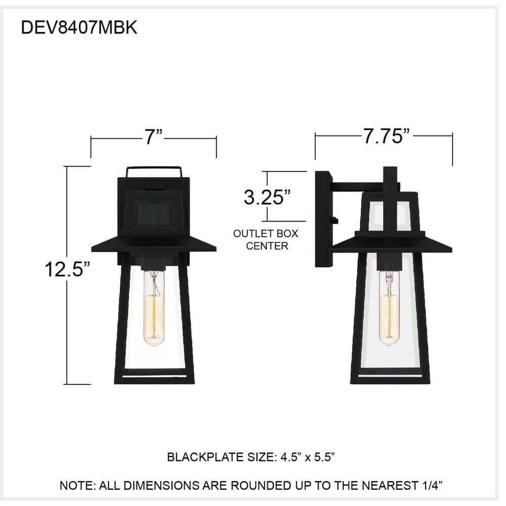 Devonport Matte Black Steel Outdoor Wall Lantern with Clear Glass