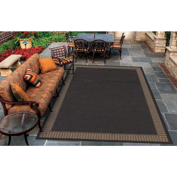 Recife Wicker Stitch Black-Cocoa 9 ft. x 9 ft. Round Indoor/Outdoor Area Rug