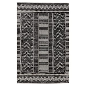 Machine Washable Mateo Black/Light Gray 6 ft. 7 in. x 9 ft. 6 in. Tribal  Area Rug