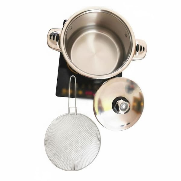 6qt Stainless Steel Stock Pot in Silver Color with Deep Fry Basket Set and Lid for Frying and Boiling