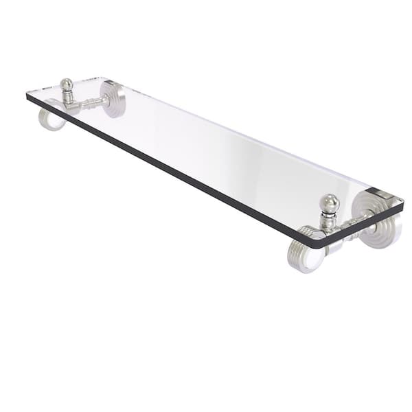 Allied Brass Pacific Grove 22 in. W 3.2 in. H x 5.1 in. D Glass Rectangular Shelf in Satin Nickel with Groovy Accents
