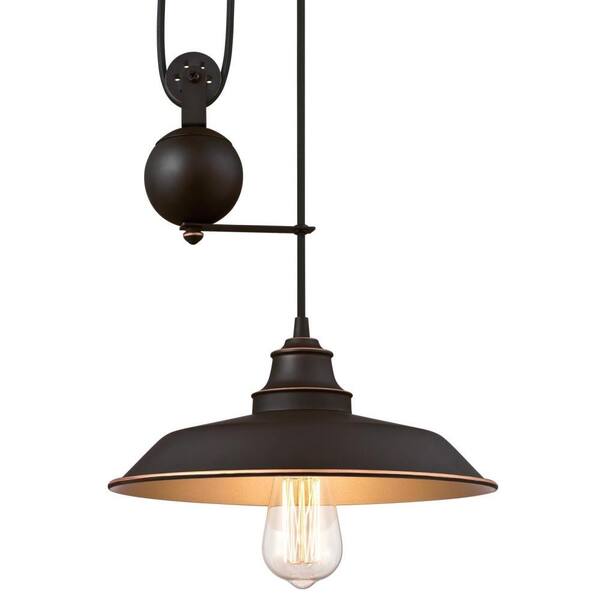 Westinghouse Iron Hill 1 Light Oil Rubbed Bronze With Highlights Pulley Pendant 6363200 The Home Depot